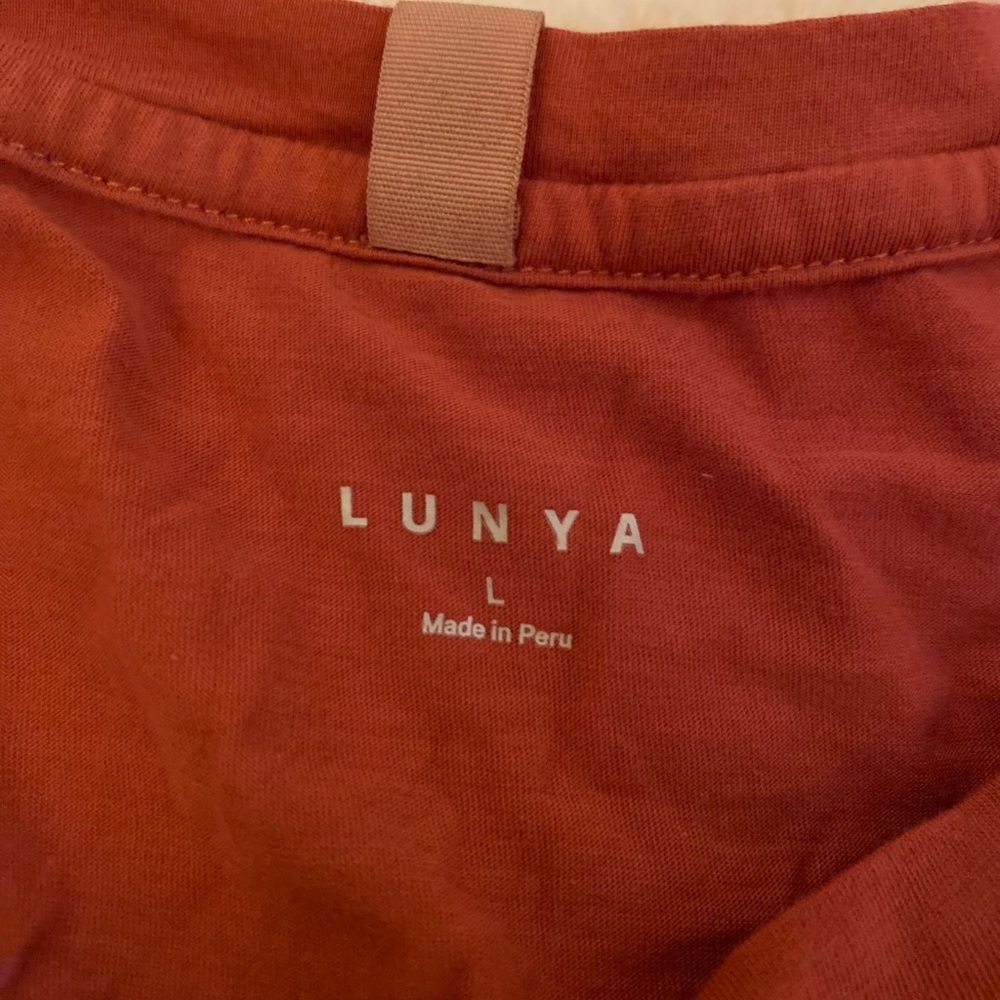 Lunya Womens large organic Pima cotton long sleeve tee in burnt orange/sienna
